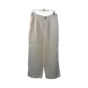 Womens JOIE 100% Linen Wide Leg Pants White Pleated Size L